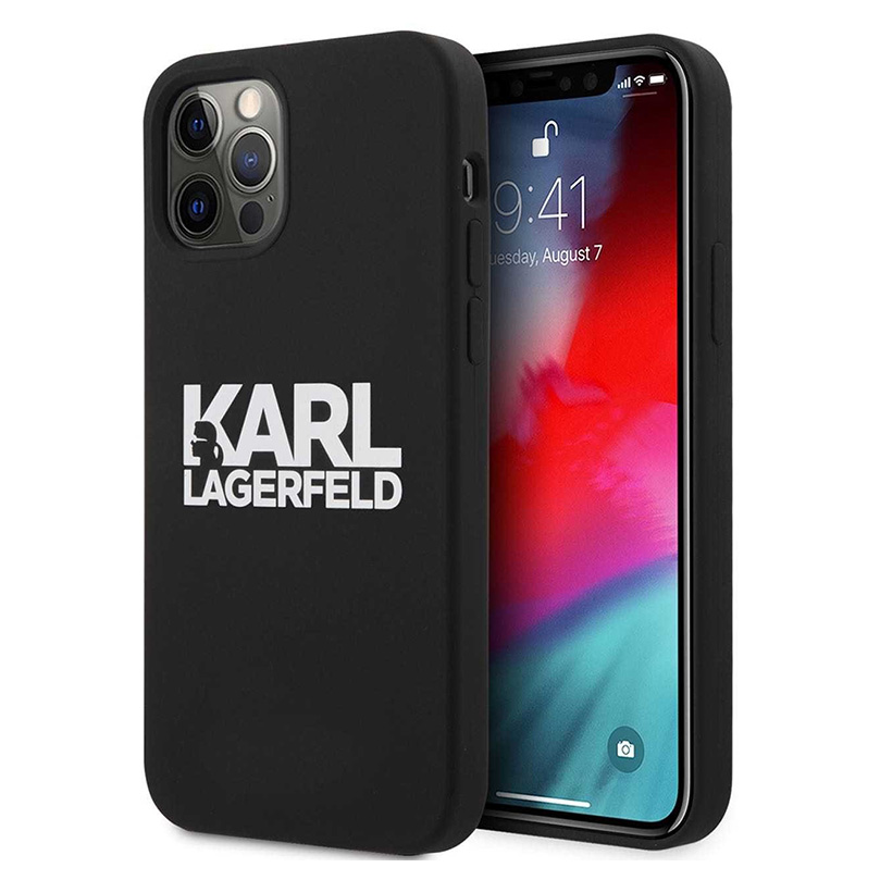 Torbica Karl Lagerfeld Hc Silikone Stack Logo za iPhone 12 Pro Max 6.7 crna (KLHCP12LSLKLRBK)