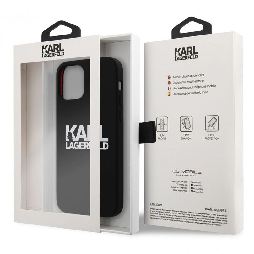 Torbica Karl Lagerfeld Hc Silikone Stack Logo za iPhone 12 Pro Max 6.7 crna (KLHCP12LSLKLRBK)
