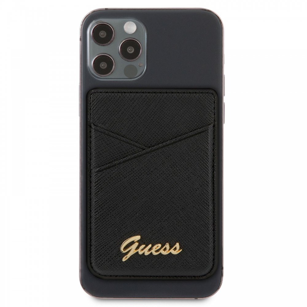 Torbica za kartice Guess Wallet Cardslot Sticker 3M Saffiano Script crna (GUCHSSABK)