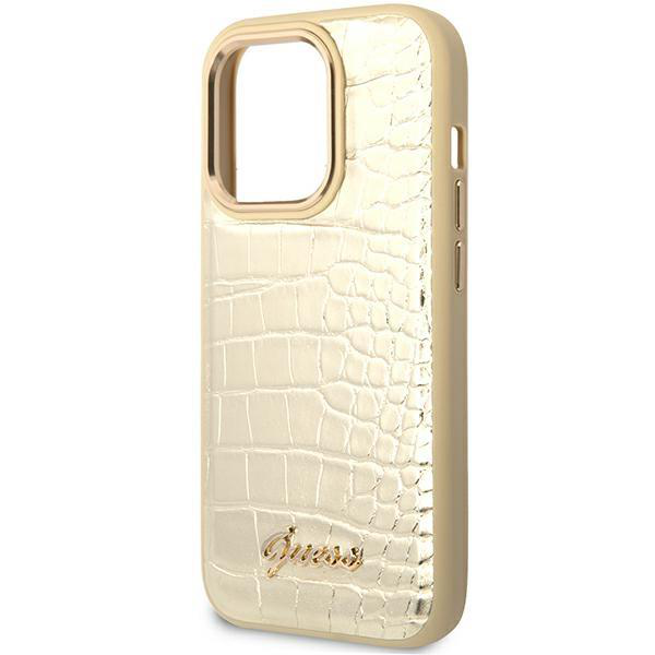 Torbica Guess Hc PU Croco Metal Outline za iPhone 14 Pro 6.1 zlatna (GUHCP14LHGCRHD)
