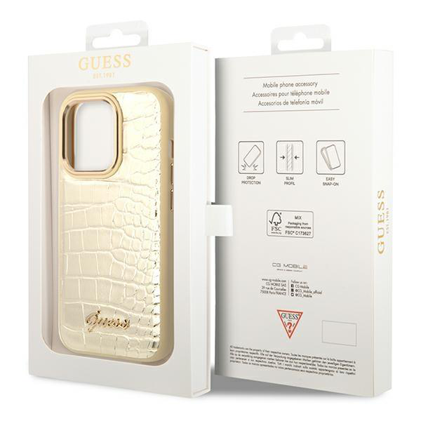 Torbica Guess Hc PU Croco Metal Outline za iPhone 14 Pro 6.1 zlatna (GUHCP14LHGCRHD)