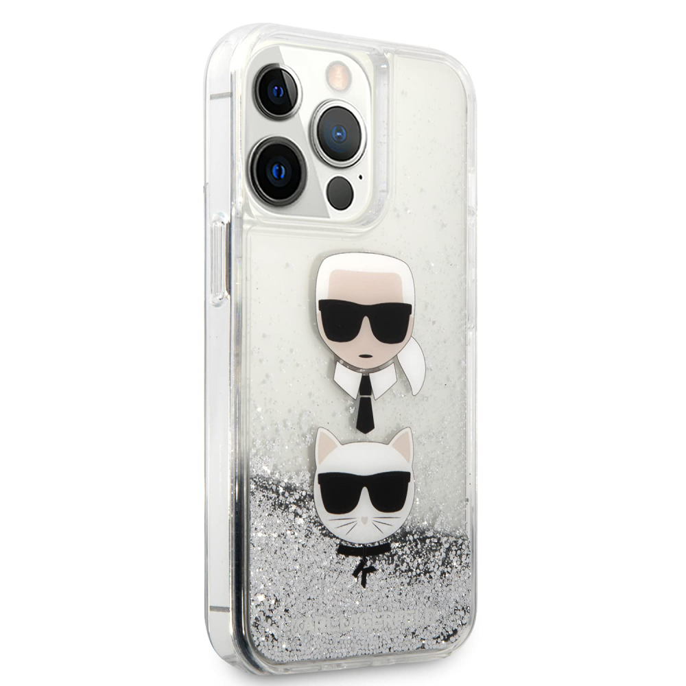 Torbica Karl Lagerfeld Hc Liquid Glitter 2 Heads za iPhone 14 Pro 6.1 srebrna (KLHCP14LKICGLS)