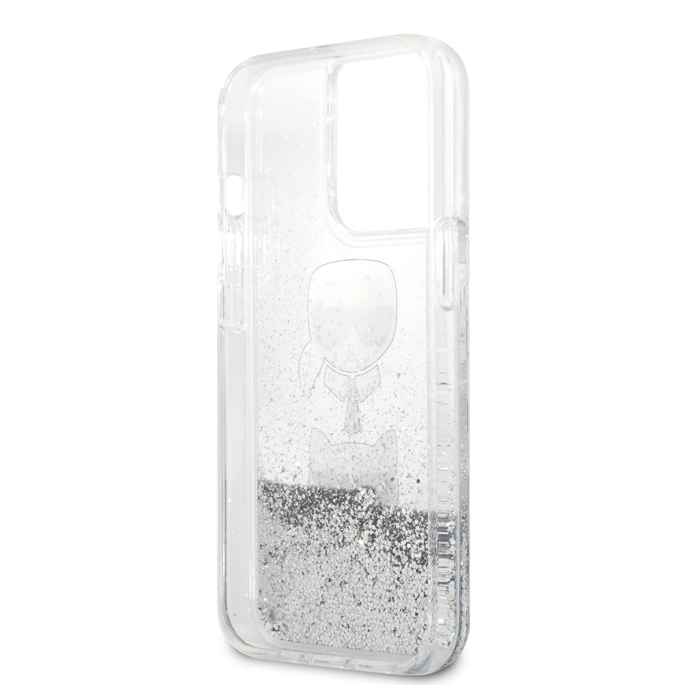 Torbica Karl Lagerfeld Hc Liquid Glitter 2 Heads za iPhone 14 Pro 6.1 srebrna (KLHCP14LKICGLS)