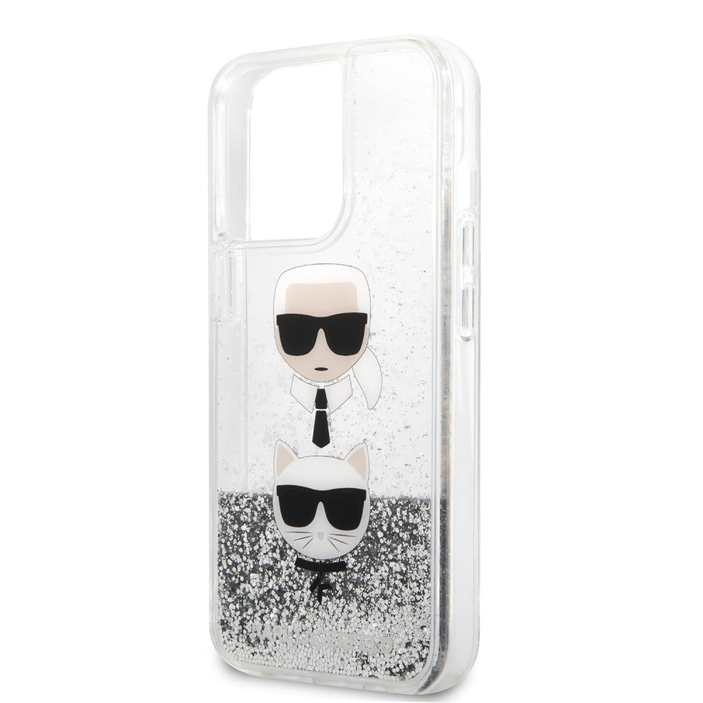 Torbica Karl Lagerfeld Hc Liquid Glitter 2 Heads za iPhone 14 Pro 6.1 srebrna (KLHCP14LKICGLS)