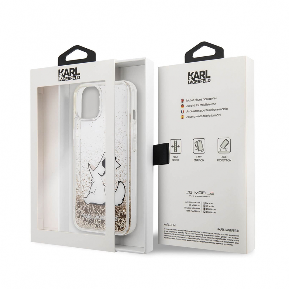 Torbica Karl Lagerfeld Hc Liquid Glitter Choupette za iPhone 14 6.1 zlatna (KLHCP14SGCFD)