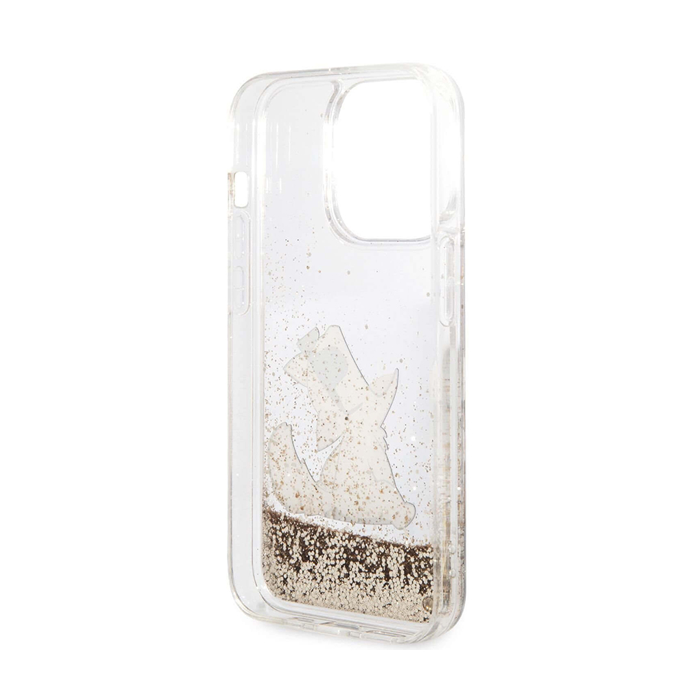 Torbica Karl Lagerfeld Hc Liquid Glitter Choupette za iPhone 14 Pro 6.1 zlatna (KLHCP14LGCFD)