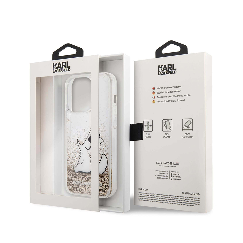 Torbica Karl Lagerfeld Hc Liquid Glitter Choupette za iPhone 14 Pro 6.1 zlatna (KLHCP14LGCFD)