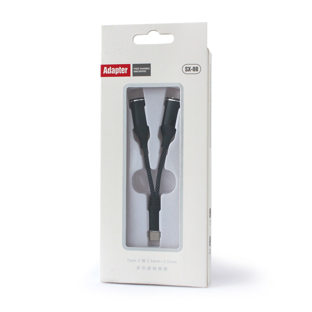 Adapter za slusalice SX-08 Type C na 2x 3.5mm crni