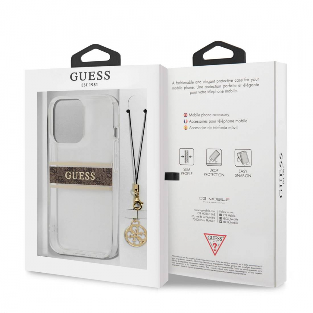 Torbica Guess 4G Stripe Charm za iPhone 13 Pro 6.1 braon (GUHCP13LKB4GBR)
