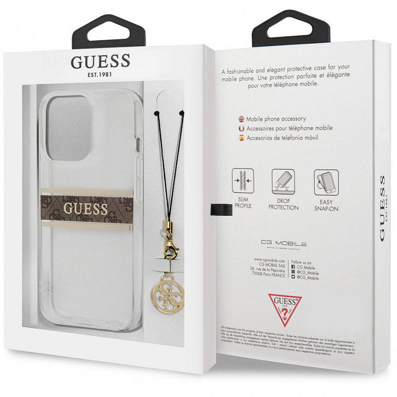 Torbica Guess 4G Stripe Charm za iPhone 13 Pro Max 6.7 braon (GUHCP13XKB4GBR)