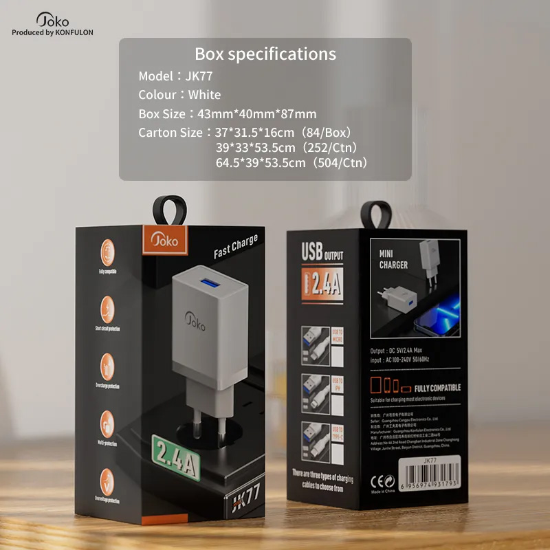 Kucni punjac KONFULON JK77 2.4A saType C kablom beli 1m