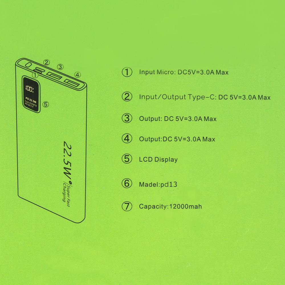Power bank prenosiva baterija Oxpower P13 PD fast 12000 mAh bela