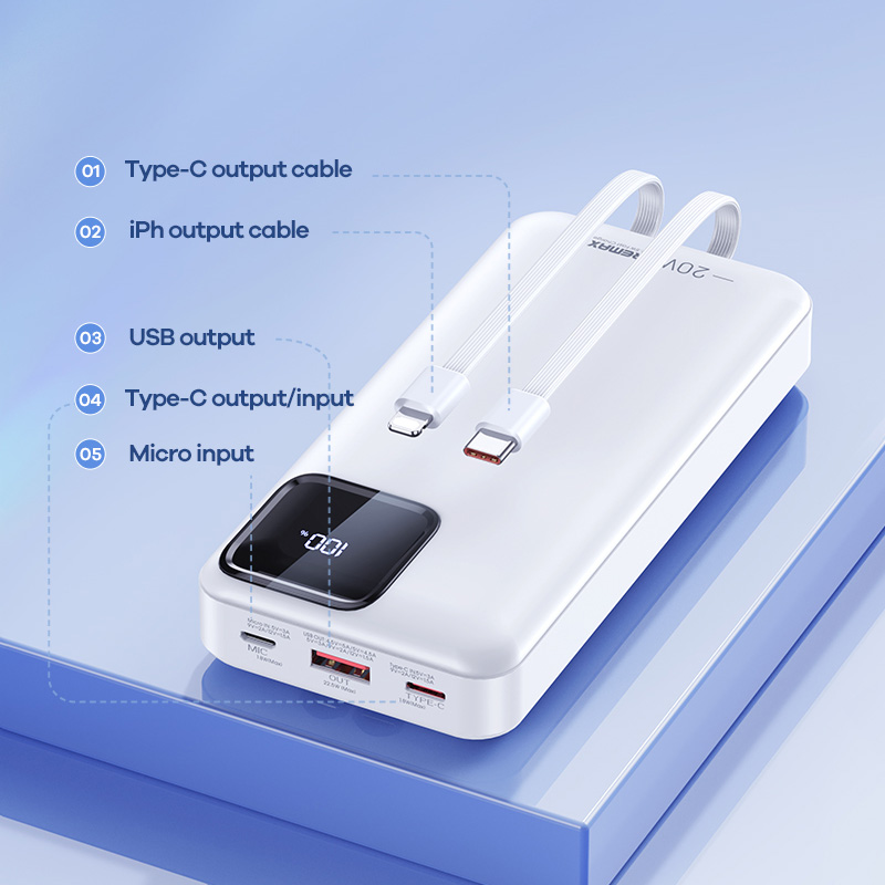 Power bank prenosiva baterija REMAX Suji Series RPP-513 20W+22.5W PD+QC 20000mAh bela