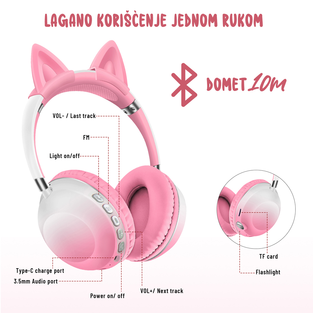 Bluetooth slusalice Cat Ear crne