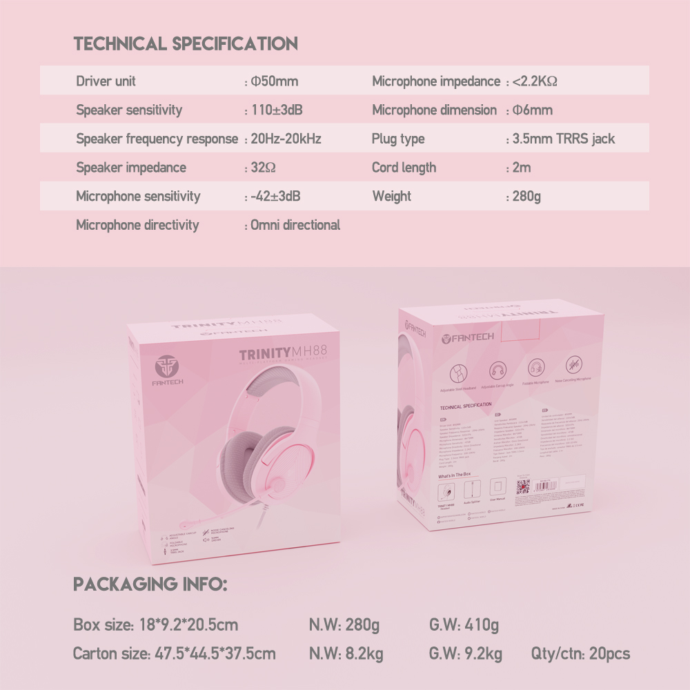 Slusalice Gaming Fantech MH88 Trinity Sakura