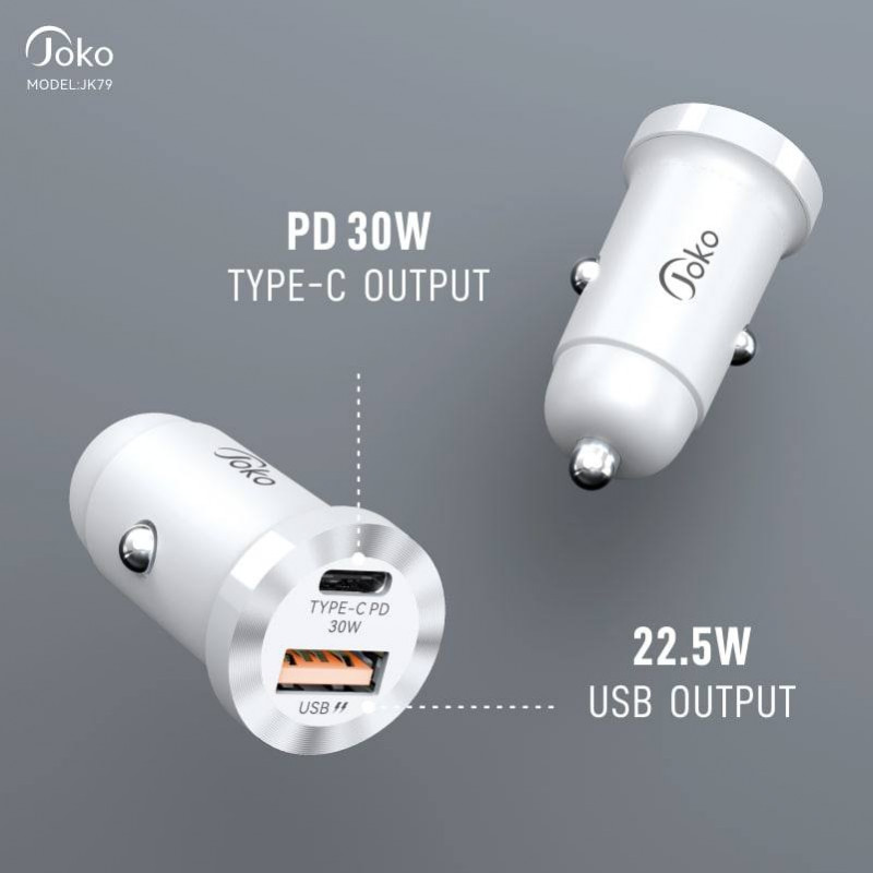 Auto punjac KONFULON JK79, 3A, QC3.0 22.5W, PD 30W crni
