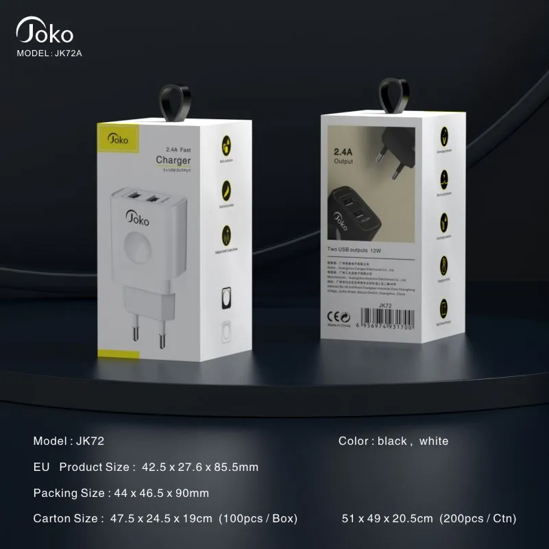 Kucni punjac KONFULON JK72, 2xUSB, 2.4A,12W, sa micro USB kablom beli