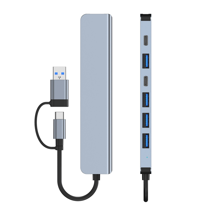 Adapter Type C - USB 3.0 na 2xType C, 3xUSB 3.0 i 2xUSB 2.0 7u1 20cm kabl