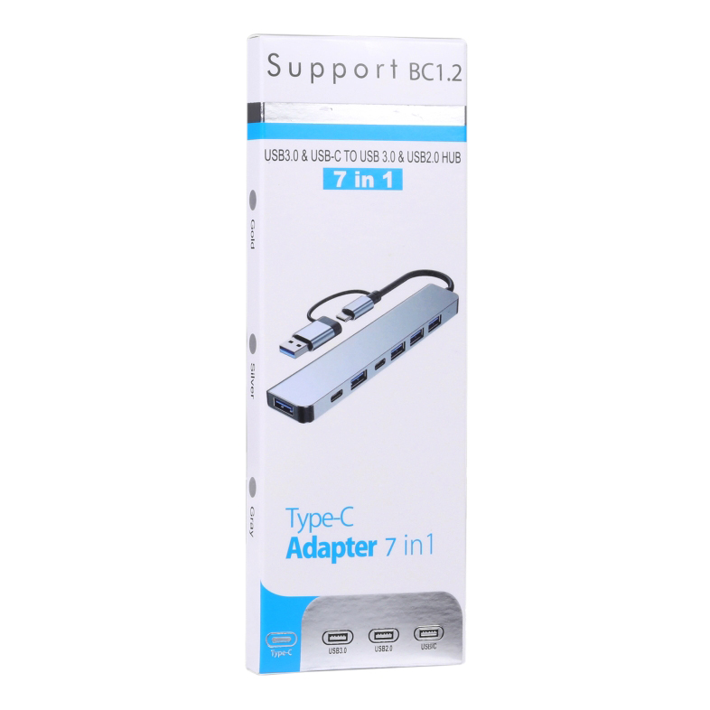 Adapter Type C - USB 3.0 na 2xType C, 3xUSB 3.0 i 2xUSB 2.0 7u1 20cm kabl