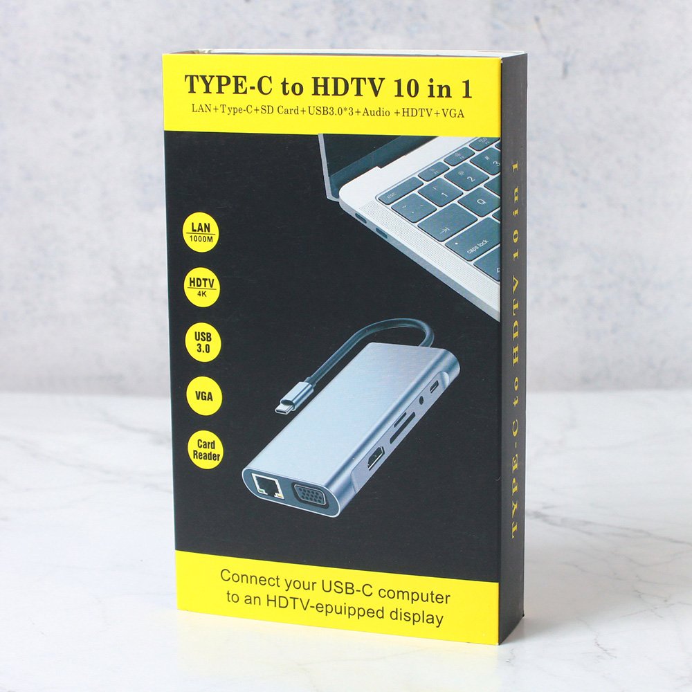 Adapter Type C na LAN Gb, SD card, TF, Type C, 3xUSB 3.0, Audio, HDMI i VGA 10 u 1 20cm kabl