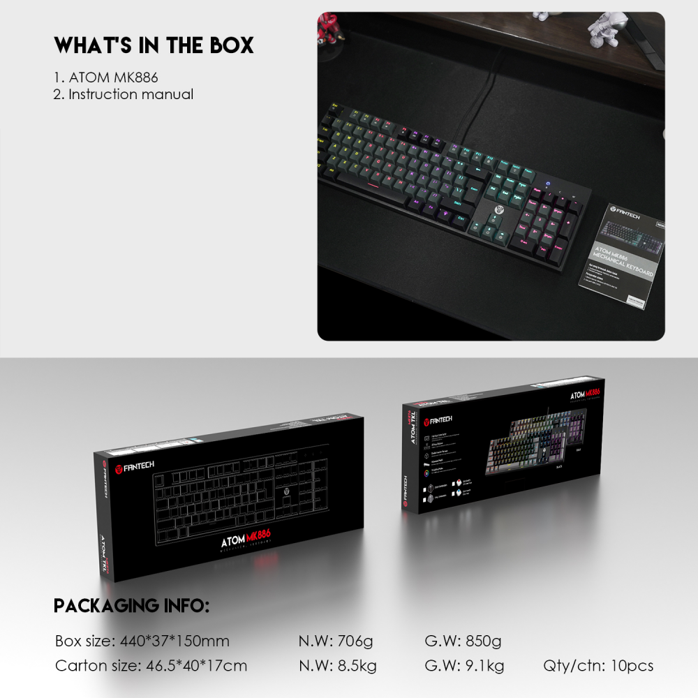 Tastatura Mehanicka Gaming Fantech MK886 RGB Atom crna (Blue switch)