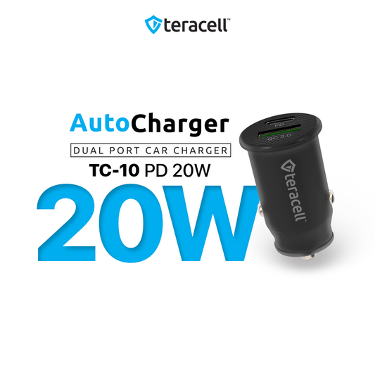 Auto punjac Teracell Evolution TC-10 PD 20W, USB QC3.0 15W crni