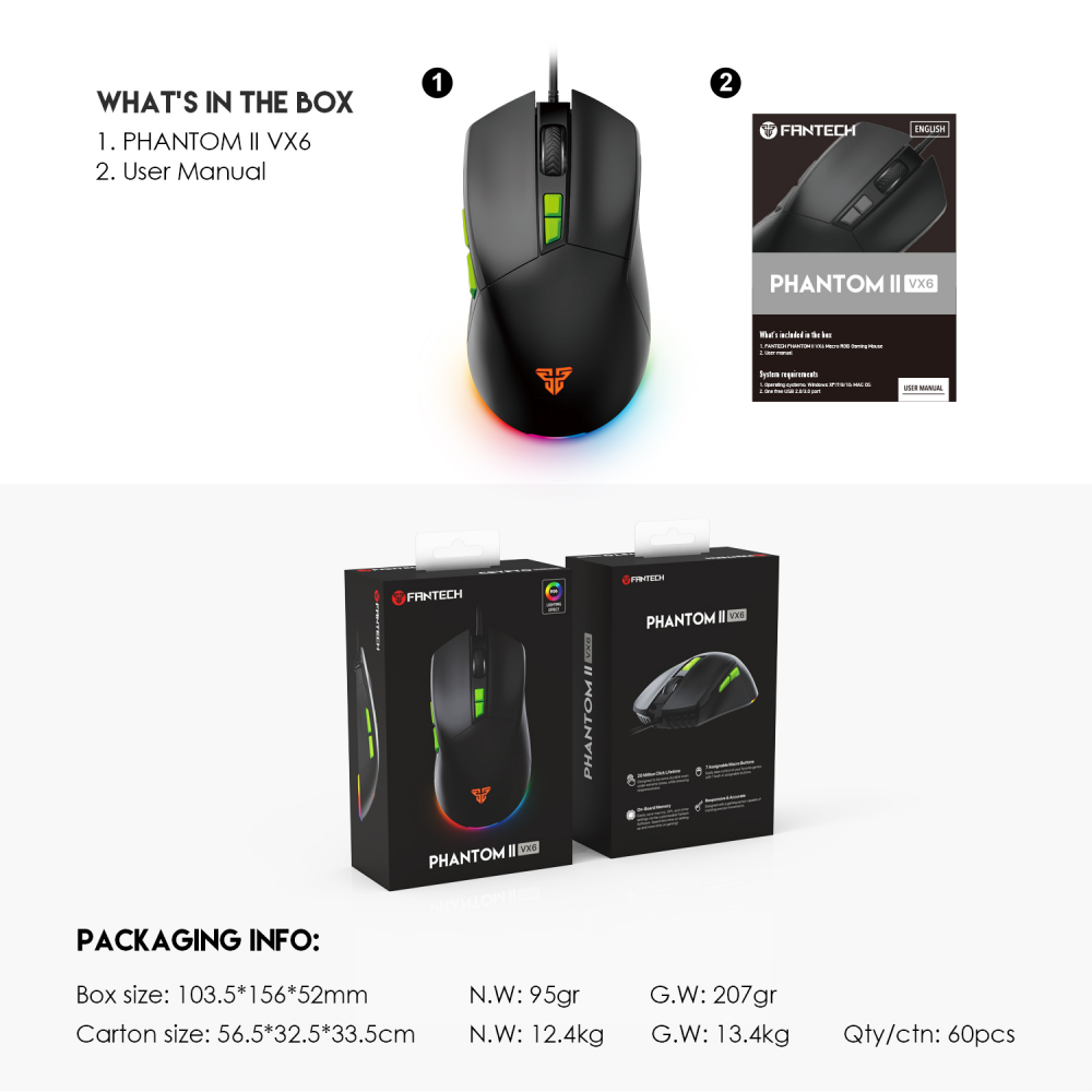Mis Gaming Fantech VX6 Phantom II crni