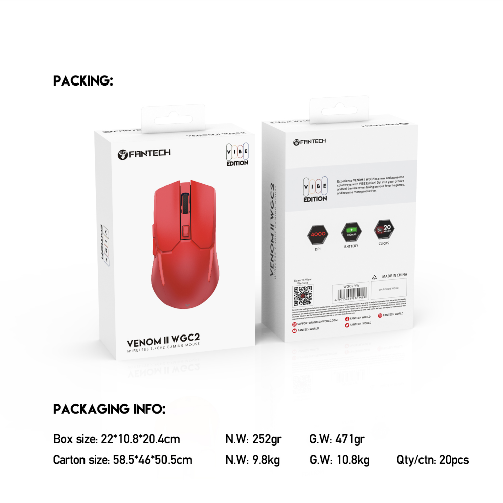 Mis Wireless Gaming Fantech WGC2 Venom II crveni