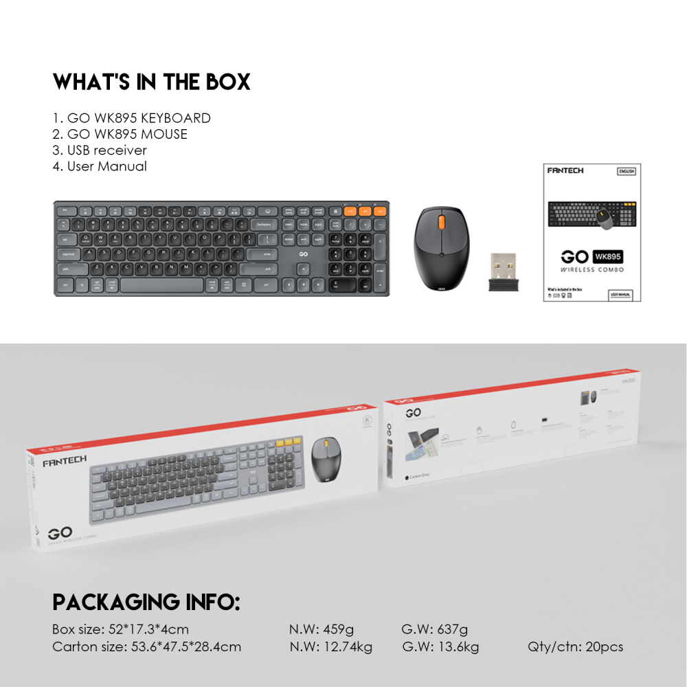 Combo mis tastatura wireless Fantech WK-895 sivi