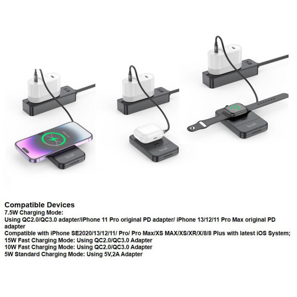 Multifunkcionalni box wireless punjac Budi Magsafe 15W 14 u 1 crni
