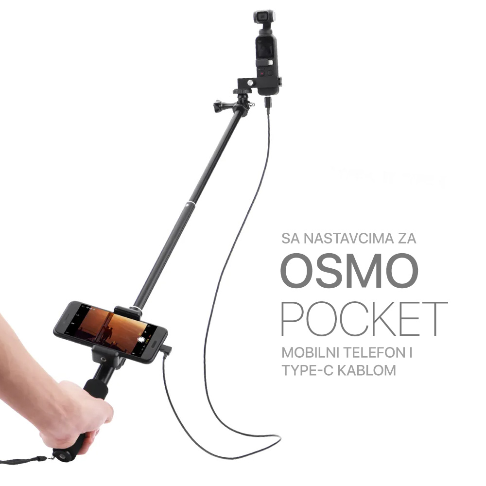 Selfie stick sa Type C kablom crni