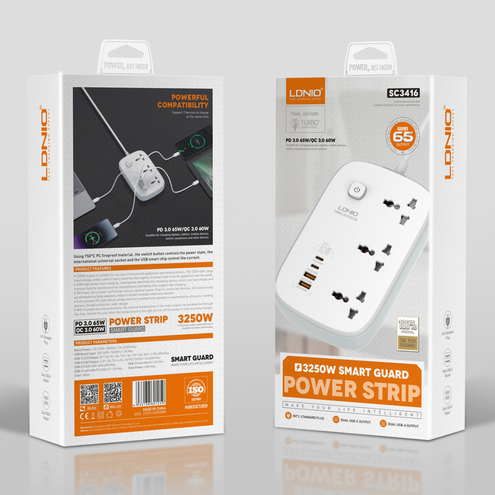Produzni kabl LDNIO SC3416 EU 3 uticnice + 2xUSB QC 2xPD GaN 2m