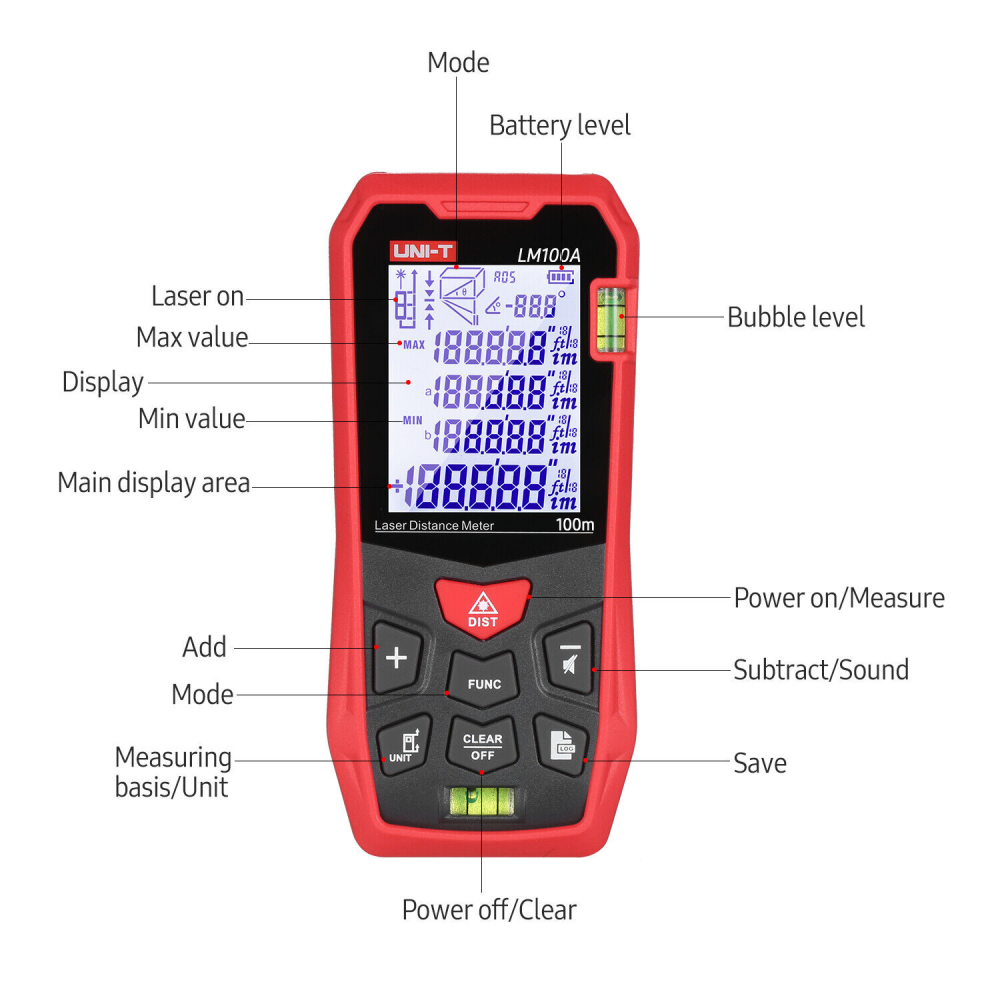 Laserski merac daljine UNI-T LM100A crveni
