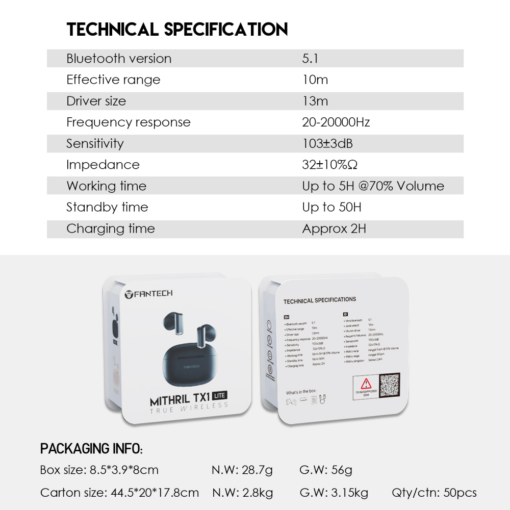 Bluetooth slusalice Fantech TX1 Lite Mithril crne