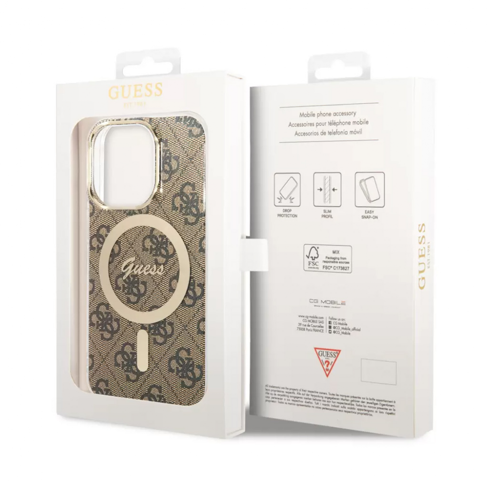 Torbica Guess Hc Magsafe IML 4G Pattern za iPhone 15 Pro 6.1 braon (GUHMP15LH4STW)