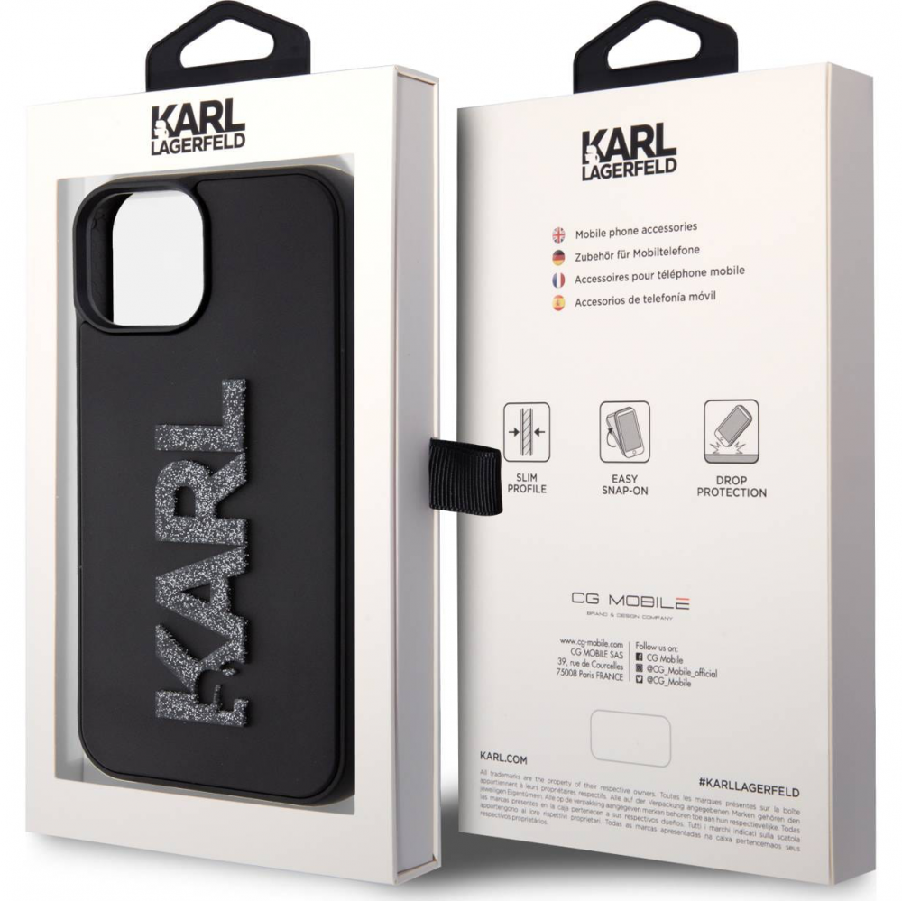 Torbica Karl Lagerfeld Hc 3D Logo Glitter za iPhone 15 6.1 crna (KLHCP15S3DMBKCK)