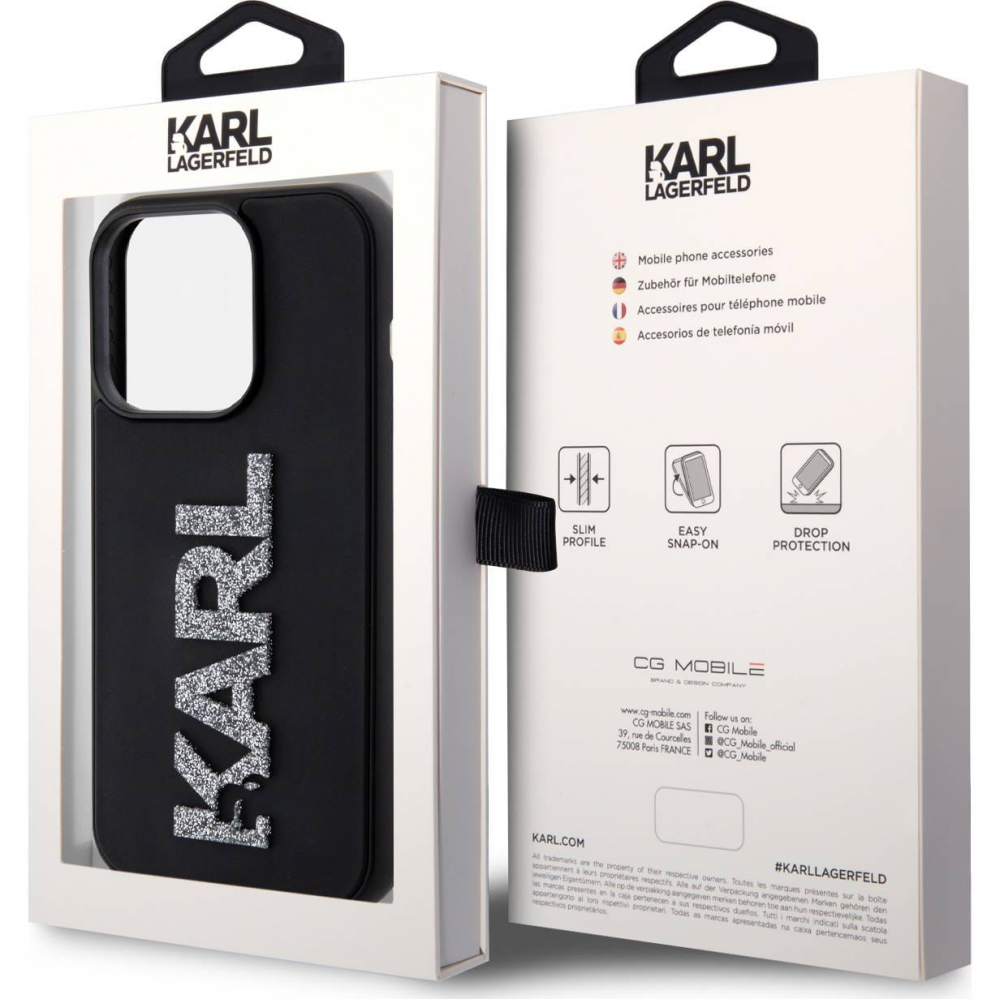 Torbica Karl Lagerfeld Hc 3D Logo Glitter za iPhone 15 Pro 6.1 crna (KLHCP15L3DMBKCK)