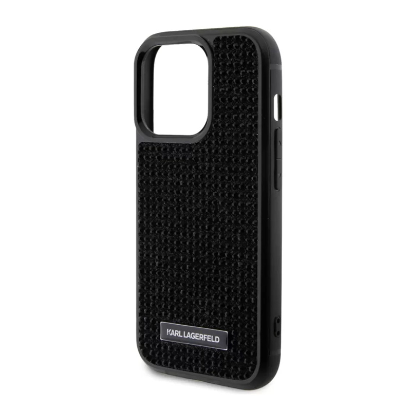 Torbica Karl Lagerfeld Hc Rhinestone Metal Plate Logo za iPhone 15 Pro 6.1 crna (KLHCP15LHDSPLK)