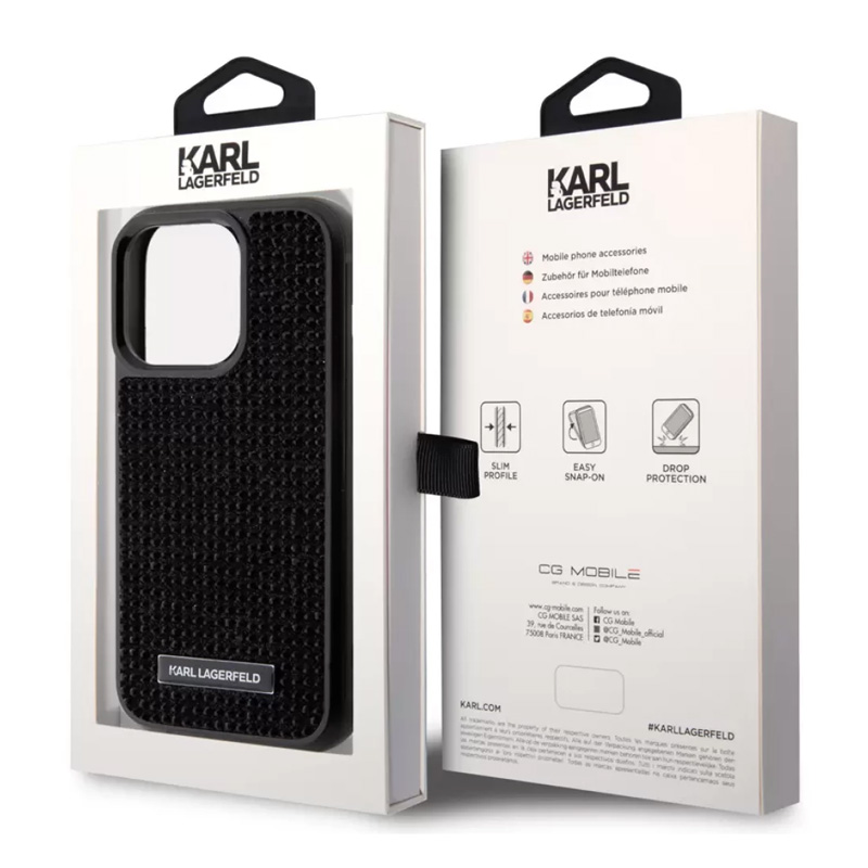 Torbica Karl Lagerfeld Hc Rhinestone Metal Plate Logo za iPhone 15 Pro 6.1 crna (KLHCP15LHDSPLK)