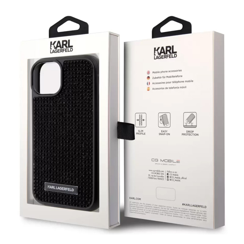 Torbica Karl Lagerfeld Hc Rhinestone Metal Plate Logo za iPhone 15 Pro Max 6.7 crna (KLHCP15XHDSPLK)