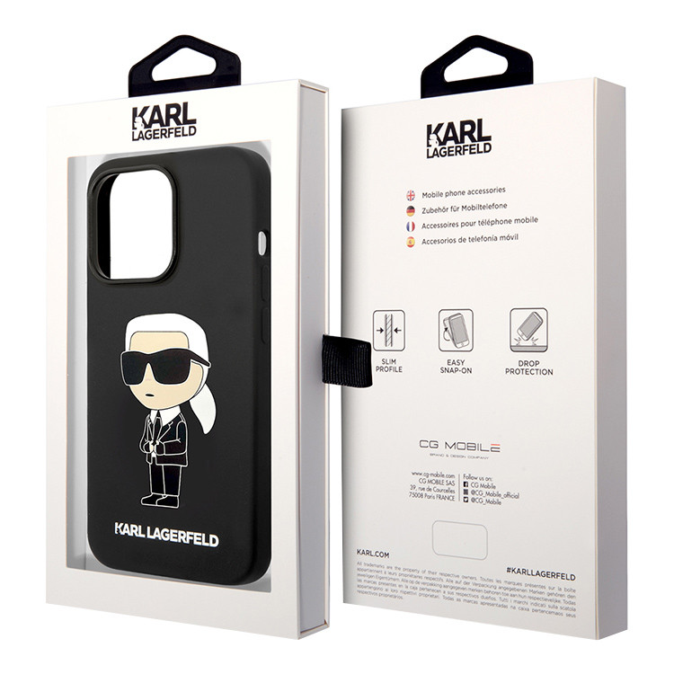 Torbica Karl Lagerfeld Hc Silicone NFT Ikonik za iPhone 15 Pro 6.1 crna (KLHCP15LSNIKBCK)