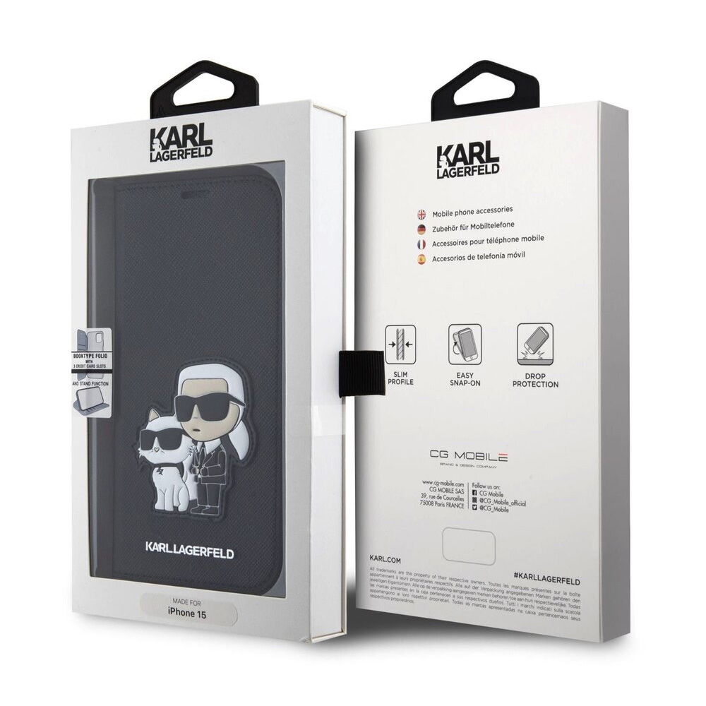 Torbica Karl Lagerfeld Saffiano BP Nft Karl&Choupette za iPhone 15 6.1 crna (KLBKP15SSANKCPK)