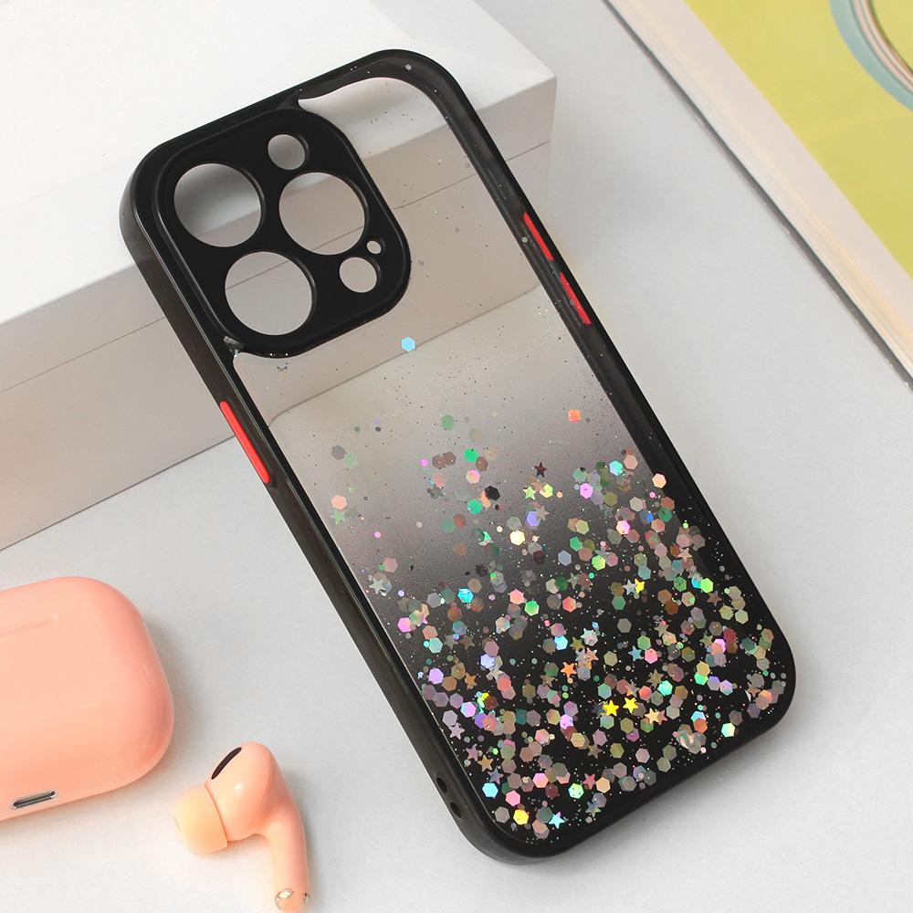 Torbica Frame Glitter za iPhone 15 Pro 6.1 crna