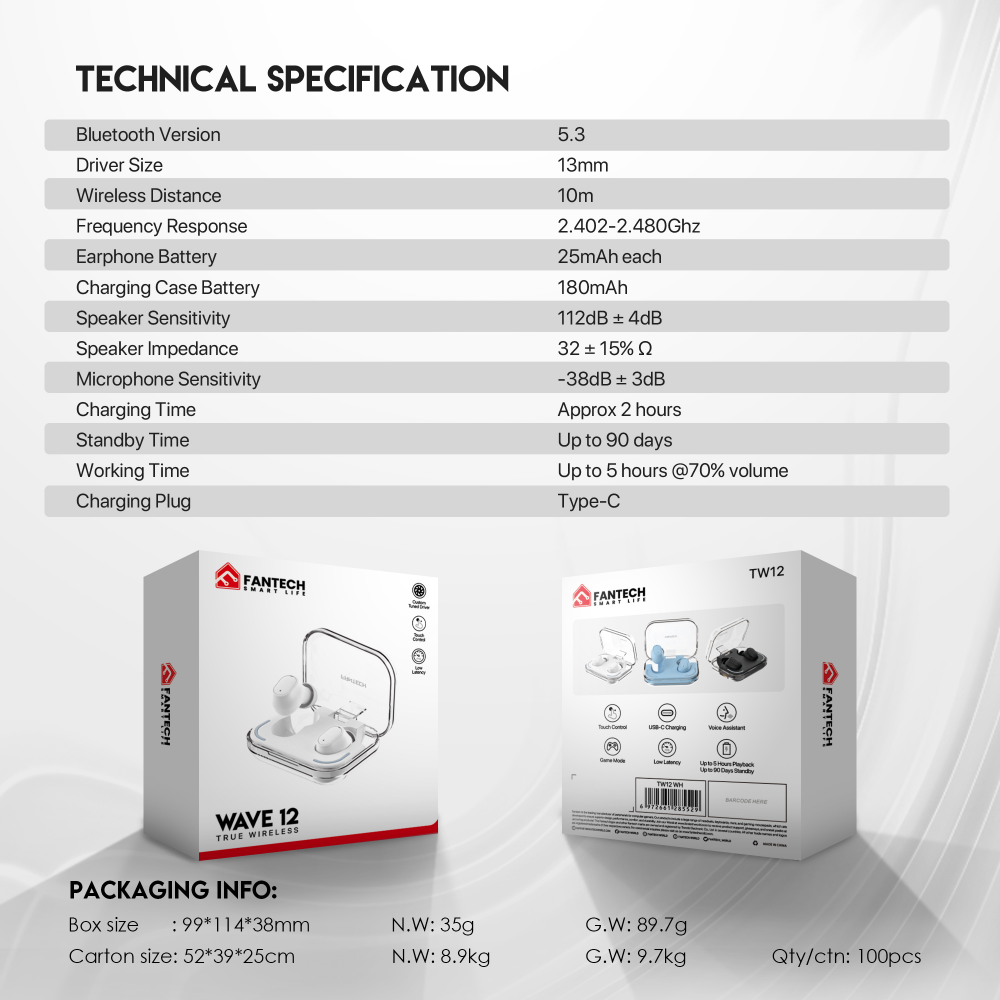 Bluetooth slusalice Fantech Wave 12 bele