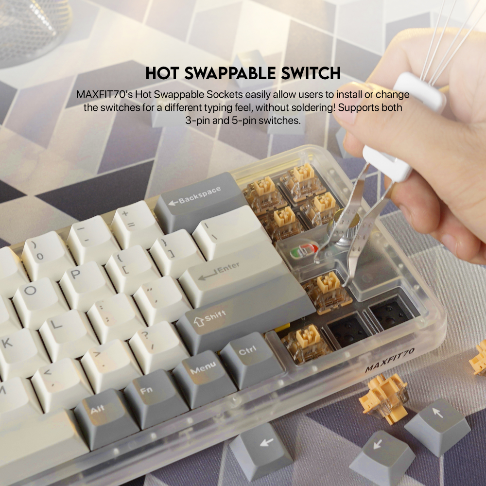 Tastatura Mehanicka Gaming Fantech MK911 RGB Vibe Maxfit 70 Epic Greyscale Wireless (Yellow switch)