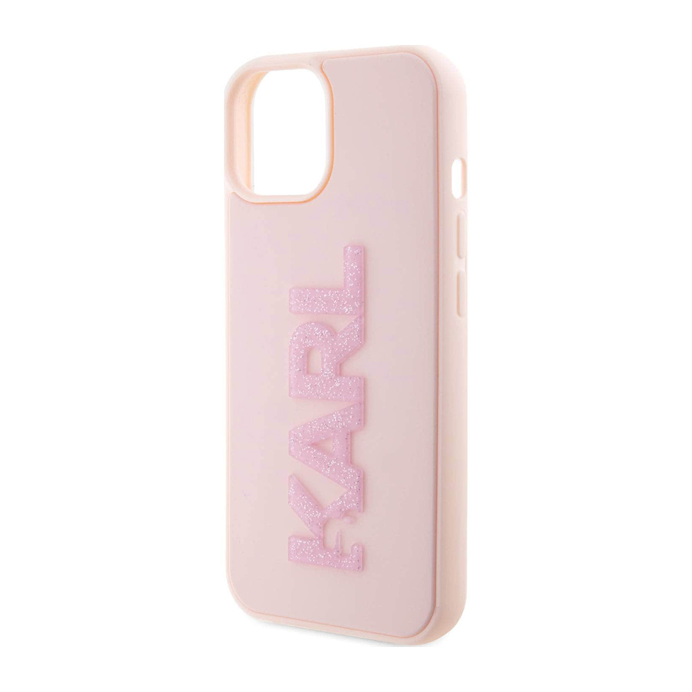 Torbica Karl Lagerfeld 3D Rubber Glitter Logo za iPhone 15 6.1 roze (KLHCP15S3DMBKCP)