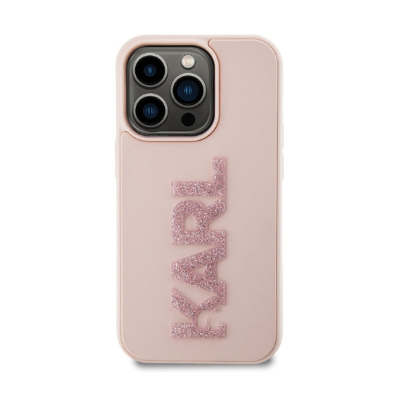 Torbica Karl Lagerfeld 3D Rubber Glitter Logo za iPhone 15 Pro 6.1 roze (KLHCP15L3DMBKCP)