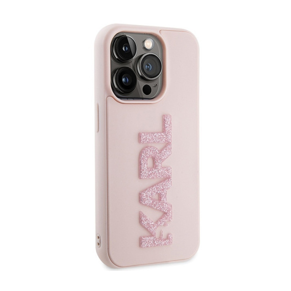 Torbica Karl Lagerfeld 3D Rubber Glitter Logo za iPhone 15 Pro 6.1 roze (KLHCP15L3DMBKCP)