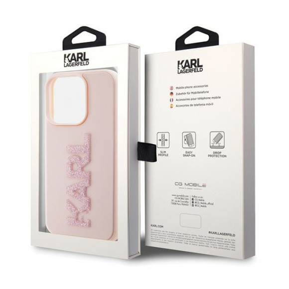 Torbica Karl Lagerfeld 3D Rubber Glitter Logo za iPhone 15 Pro 6.1 roze (KLHCP15L3DMBKCP)