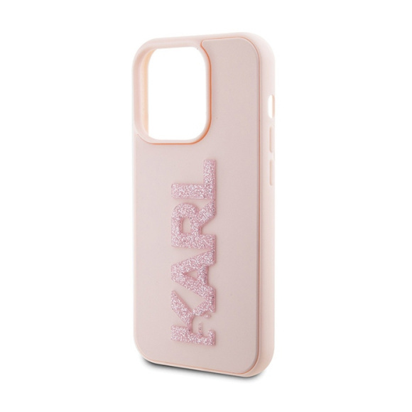 Torbica Karl Lagerfeld 3D Rubber Glitter Logo za iPhone 15 Pro 6.1 roze (KLHCP15L3DMBKCP)